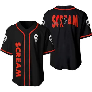 Horror Scream Baseball Jersey, Baseball Shirt, Baseball Jersey Shirt, Halloween Baseball Jersey Shirt, Horror Baseball Shirt, Baseball Jersey Shirt, Halloween Baseball Jersey Shirt