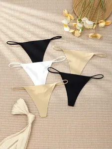 5 Pack Women's Low Rise Seamless Sexy Bikini Underwear, Solid Bikinis All Season Breathable Quick Dry Soft Fabric, Stylish Plain Mix Set