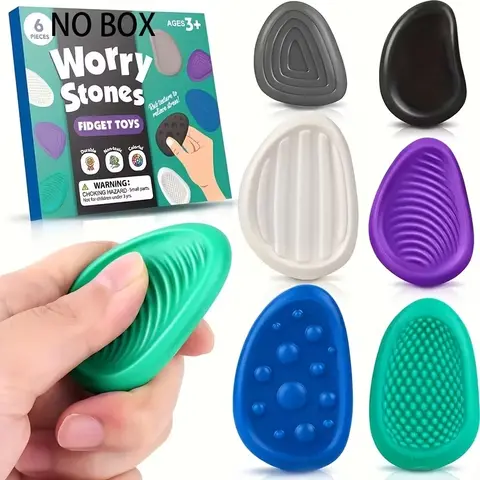 6pcs Sensory Stones, Sensory Fidgets for Kids, Stress-Relief Fidget Toy for Focus & Calm, Fidget Item, Durable & Washable, Assorted Colors, Great for Classroom Use