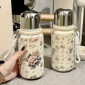 1pc Cute Floral Insulated Stainless Steel Water Bottle with Lid - Leak-Proof, Portable Cup for Outdoor Travel, Camping, Hiking - Ideal for Mother'S Day, Earth Day, Grandparents Day Gifts, Travel Water Bottle