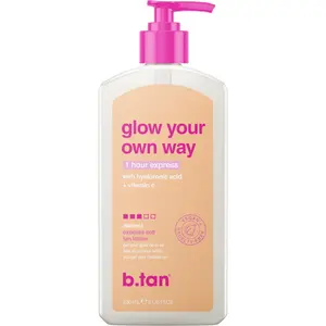 Glow Your Own Way 1 Hour Express Lotion | b.tan Dark Self Tan Moisturizer | Quick Sunless Tanning Cream, Best Natural Bronze, Transfer Resistant Tan, Rinse Free, Hydrating Hyaluronic Acid + Vitamin C, Moisturizing Lotion, Face & Body, Vegan Tanning Stuff
