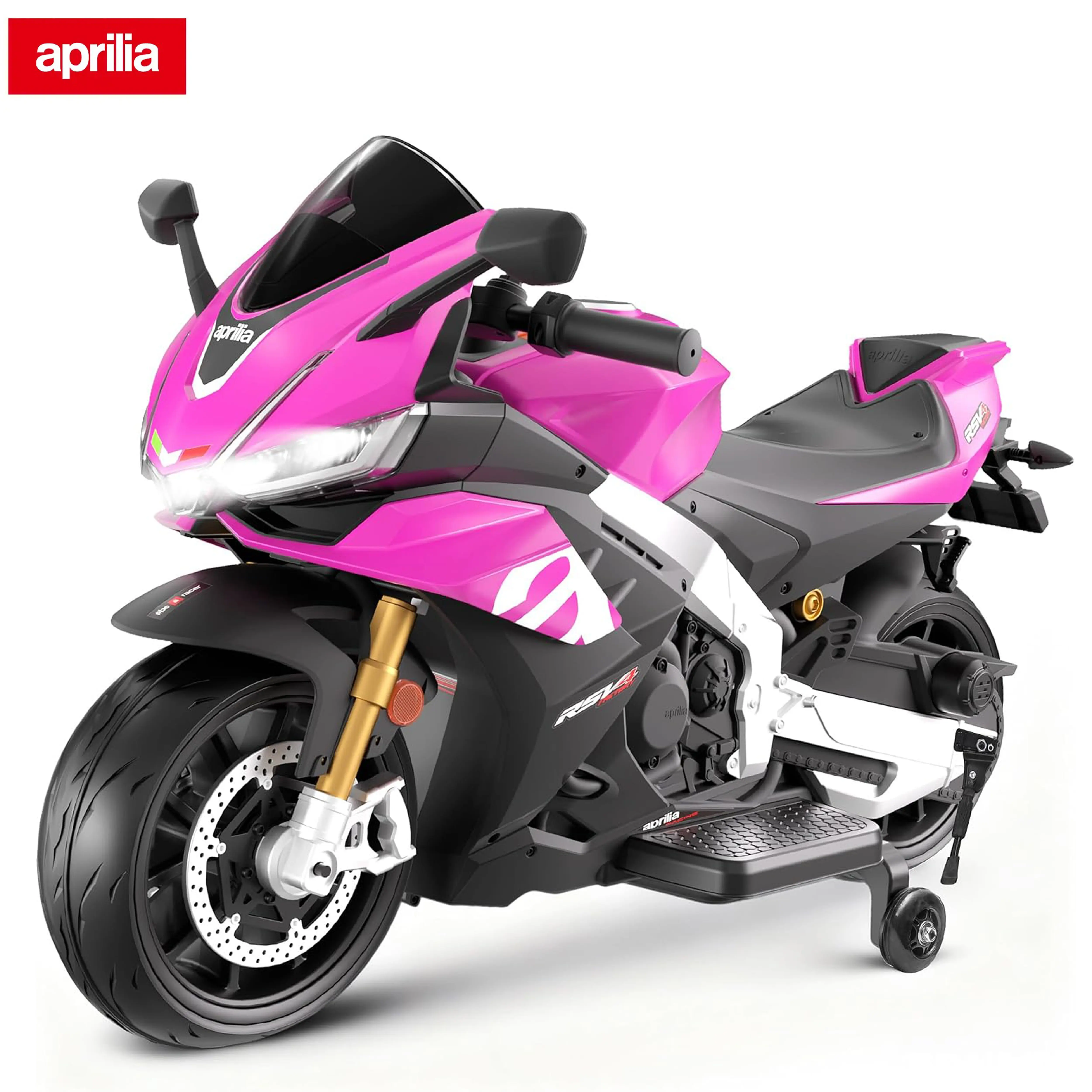 24V Kids Motorcycle, Electric Motorcycle for Kids with Long Battery Life, Aprilia Licensed Ride On Motorcycle with EVA Wheels, Training Wheels, Large Seat Kids Motorbike