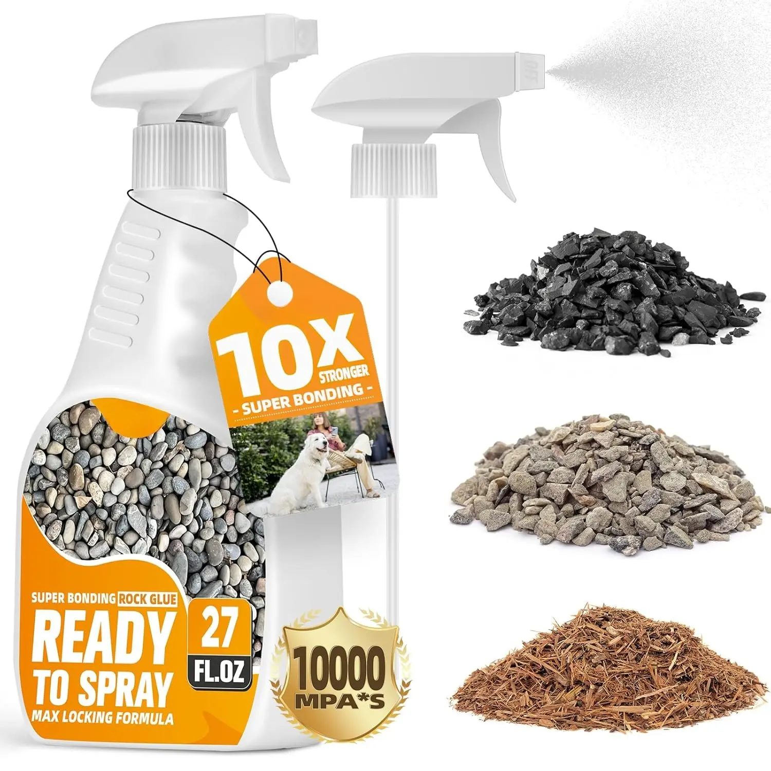 Rock Glue for Landscaping with Sprayer 27oz, -to-Use Mulch & Gravel Binder, -Dry No Dilution, Weather-Resistant  Rock Glue for Garden Beds, Pea Gravel & Small Stone