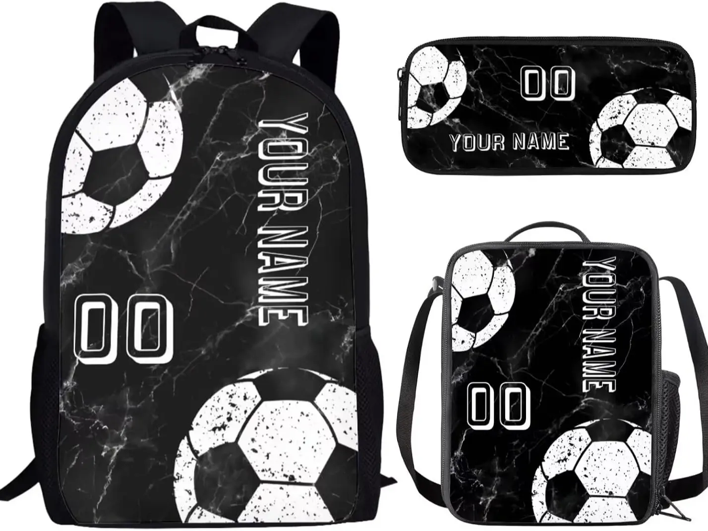 Custom Name Number Black Camo Baseball 3PCS Kids Backpack Set, Waterproof Personalized School Bag with Insulated Lunch Box & Pencil Pouch, Vintage Distressed Baseball Print Student Bookbag for Boys Sports Baseball Fans