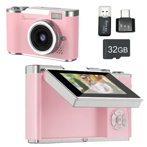 Foldable Screen Digital Camera with 32GB SD Card, Mini Design 2.4 Inch 180 Degree Flip Screen, Ideal for Kids Teens Beginners