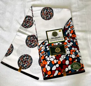 Premium Kitenge Fabric – Multicolor Dotted Circles on White, 6 Yards Authentic Cotton