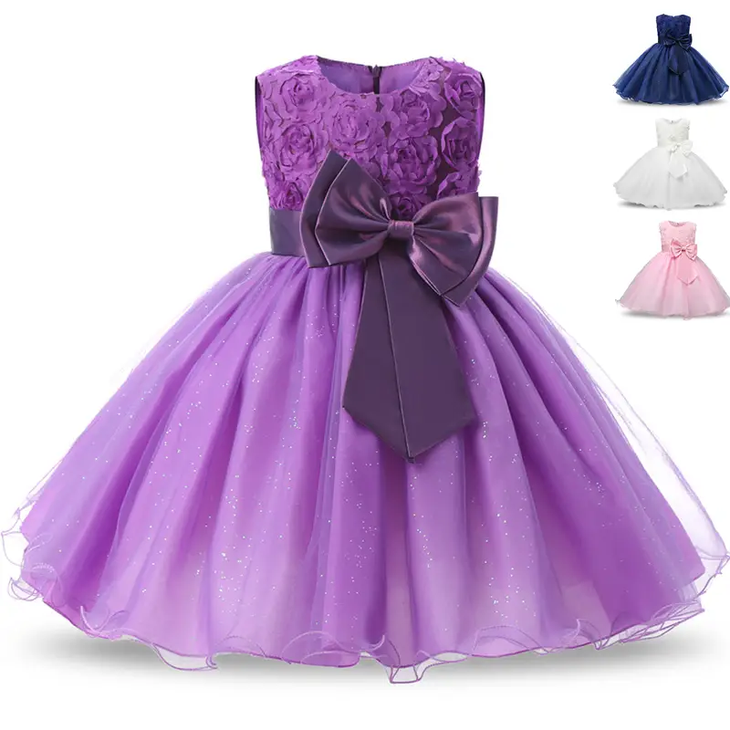 Sequin Birthday Party Dress for Girls Sleeveless Elegant Big Bow Princess Dresses Flower Girl Dress for Wedding Christmas New Year Formal Prom Gown