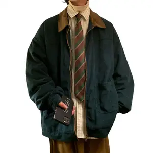 Corduroy Men Jacket American Style Vintage Jacket Windbreakers Zipper Coats Autumn Loose Cargo Outwear Casual Clothes