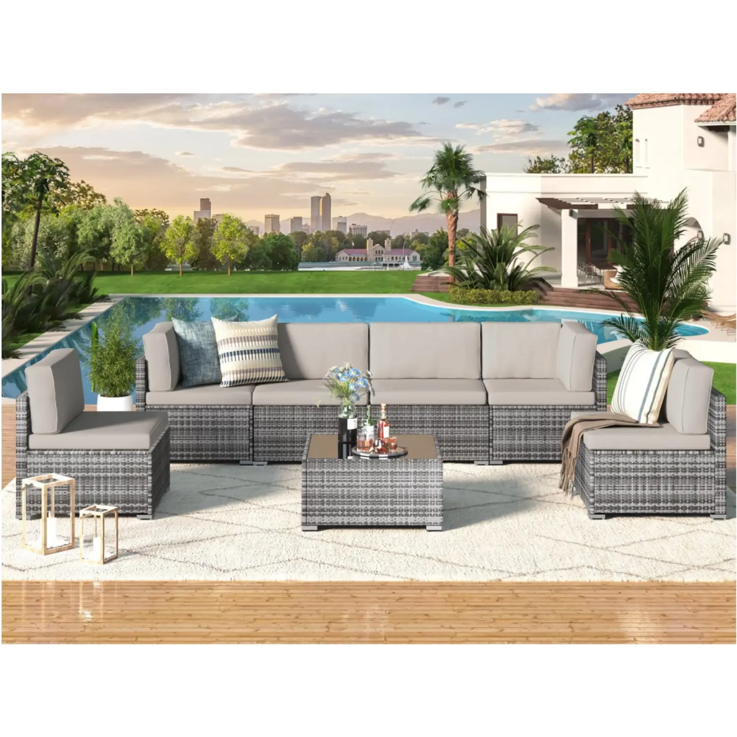 Grey Rattan and Grey Cushion