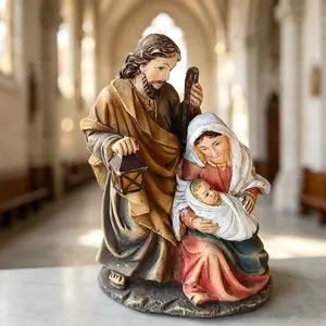 The Nativity Vintage Decoration Ornaments, Family Lantern Characters Retro Style Stylish Religious Decor Gift Ornaments, Easter Gifts