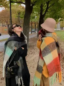 Autumn and winter mohair wool imitation cashmere Maillard color scarf, high-end shawl scarf, unisex, fashionable and personalized, soft and comfortable, cold proof, thick, a great gift for festivals