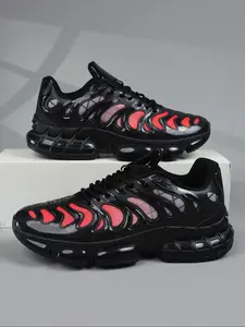 Men's Sporty Letter Print Sneakers, Breathable Mesh Upper PU Leather PVC Sole, Low Top All-Season Casual Sports Running Athletic Shoes