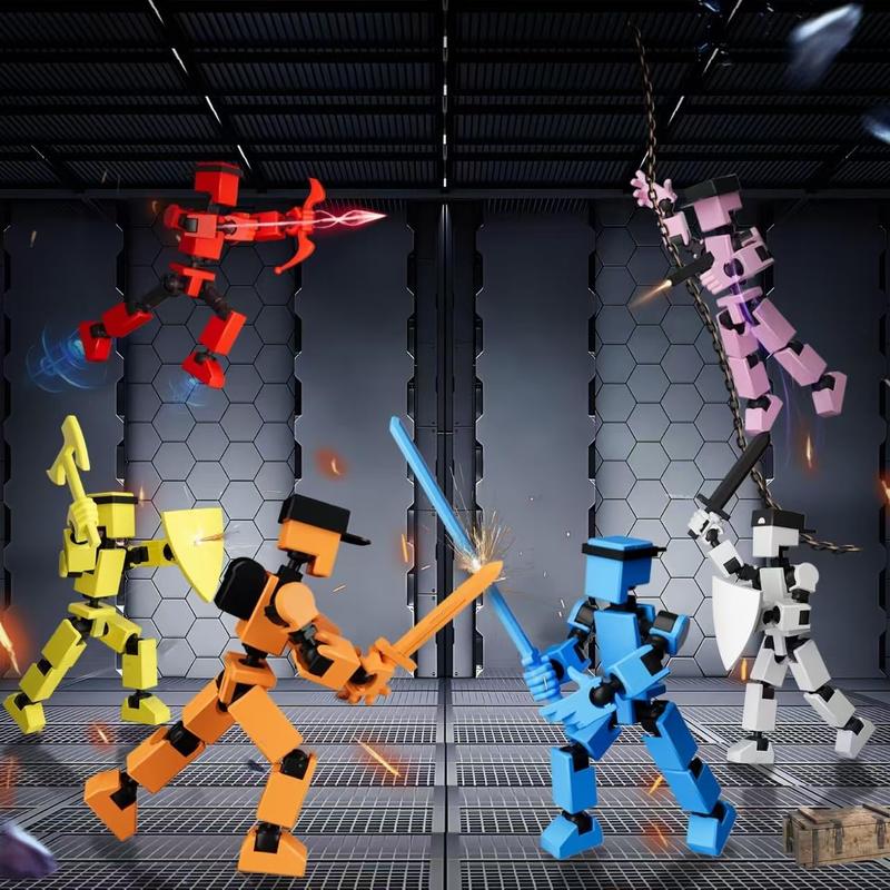 4PCS Mini Titan T-13 Action Figures Set Assembly Completed Luck Dummy Robot 13 Action Figure Toys for Boys Stick Figures with Multi Joints Movable Fidget Gifts for Kids