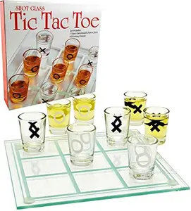 Matty's Toy Stop Tic-Tac-Toe, Three in A Row Shot Glass Drinking Game with 9 Shot Glasses and Glass Game Board (10" x 10")