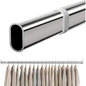 18-40 Inch Adjustable Oval Closet Rod Heavy Duty Rust Proof Silver Poles with End Supports for Hanging Clothes Wardrobe Laundry Room RV