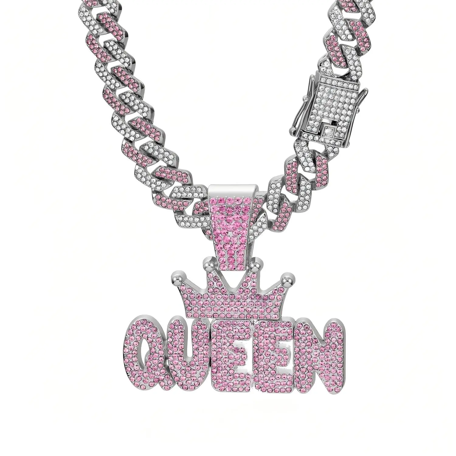 Iced Out Cuban Link Chain Pendant | Hip Hop Jewelry | Valentine's Day Couple Gift -24inches