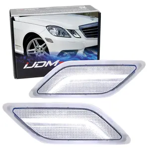 iJDMTOY Clear Lens White Full LED Strip Front Bumper Side Marker Lights For 2010-2013 Mercedes W212 Pre-LCI E-Class E350 E550 E63 4-Door, Powered by SMD LED