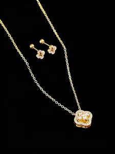 3 Piece Set Elegant Lucky Clover Jewelry Set, Multi-Wearing Style Flower Necklace & Stud Earrings  #CloverJewelry#FourLeafClover#NecklaceEarringsSet#DetachableJewelry#MultiWayWear#LuxuryJewelry#WomenJewelry#ClavicleChain#FashionSet#GiftForHer