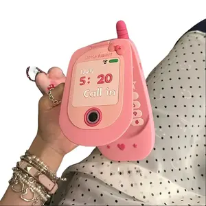 Phone Case — Korean-Style Cute 3D Pink "Phone-Shaped" Flip-Cover Mirror Silicone Case, Compatible with iPhone 16, 15, 14, 13, 12 Pro Max, 11 cute phone case，designer case，stylish girly design，protective silicone cover