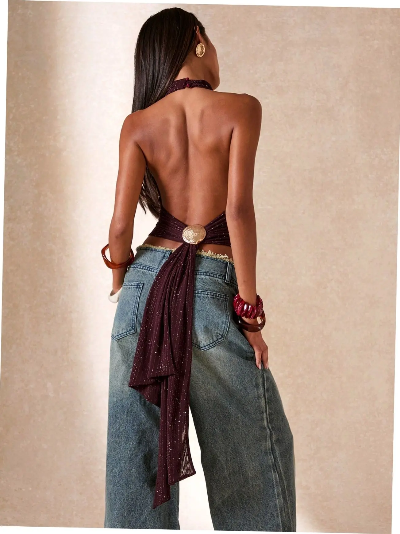 Backless Halter Top Tie Back 70s Disco Club Night Party Summer
