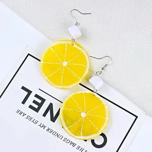 Trendy Korean & Japanese Orange and Lemon Drop Earrings for Women – Long Statement Fruit Earrings, Unique Fashion Jewelry Gift
