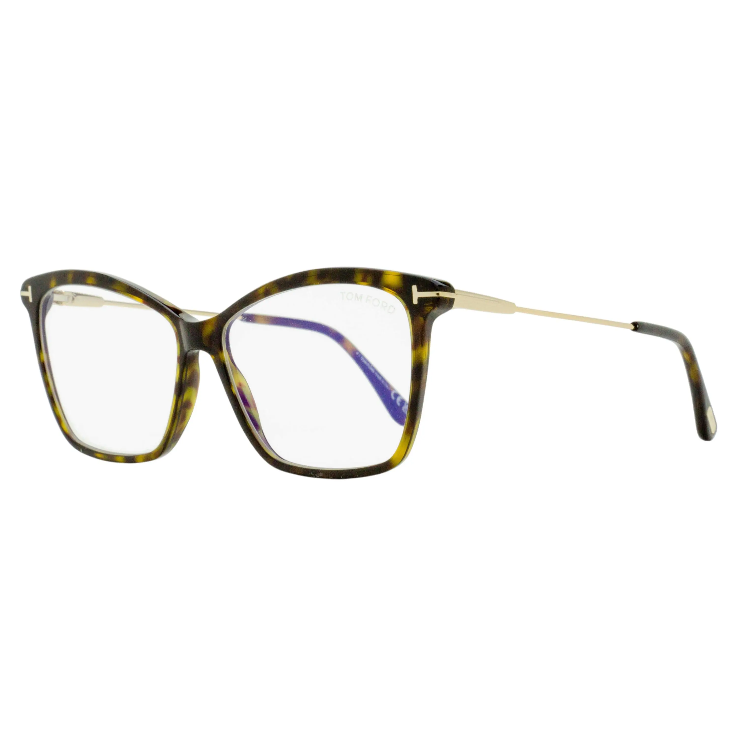 Tom Ford Butterfly Blue Block Eyeglasses TF5687-B 052 Havana/Gold 56mm FT5687