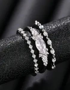3PCS Cubic Zirconia Wedding Ring Set for Women, Sparkling Engagement & Anniversary Rings, Elegant Bridal Jewelry Set, Valentine's Day Gift for Her