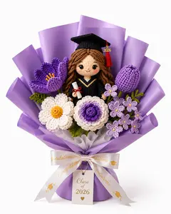 Viral Crochet Graduation Bouquet 2026 | Handmade Plush Flower Arrangement with Graduate Doll | Cute Forever Flower Gift for Senior, Bestie, Daughter & Girlfriend | Aesthetic Graduation Decor