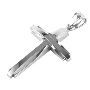 HZMAN Mens Polished Stainless Steel Silver Cross Pendant Necklace 22+2 Inches Chain