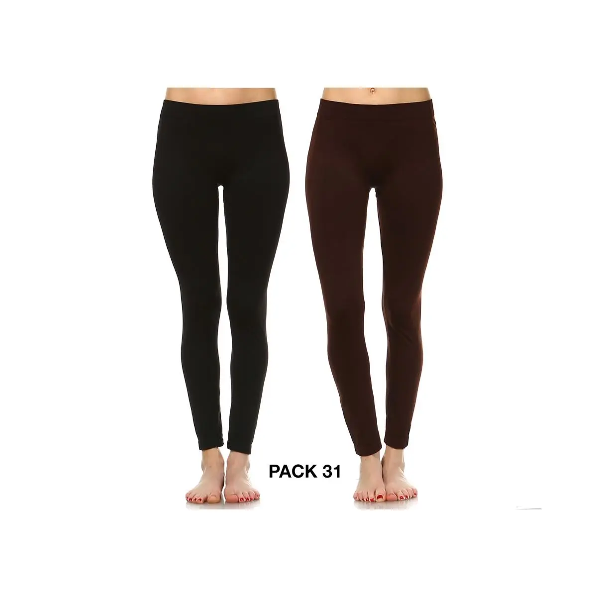 212 MAIN Women's Minimalist Basic Solid Skinny Leggings - 1 Size, 2-Pack Polyester Full-Length Form Fitting Flexible Stretch Soft Comfortable Casual Bottoms (Black & Brown) for Dress & Top Pairing, Form Fitting Leggings, Flexible Stretch Leggings