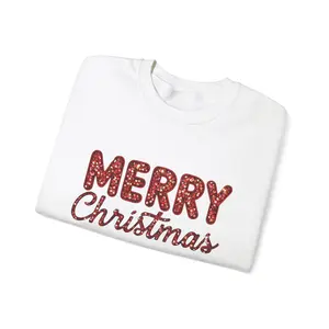 Christmas Sparkle Letter Unisex Sweatshirt, Holiday Red Crewneck Jumper, Xmas Glitter Pullover, Festive Winter Fashion Apparel, christmas sweatshirt Cotton Decoration