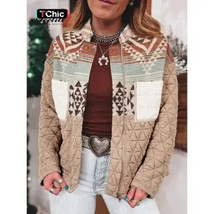 Aztec-Style Stitched Patchwork Western Fashion Jacket, Stylish Outerwear for Men & Women, Unique Design for Casual Wear Can Be Used With A Raincoat