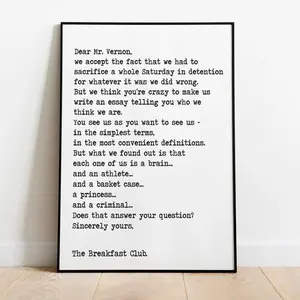 The Breakfast Club Movie Quote Print: 80s Cult Classic Film Art No Frame