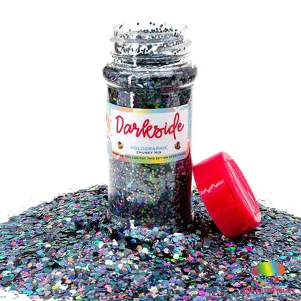 The Glitter Guy Darkside Chunky Mix, Solvent Resistant Polyester Glitter for DIY Crafts & Nail Art, Dark Gray, 100mL (66-70g), Shaker, Easy Cleanup, Rainbow Shine, Hexagon Cuts, 75 Different Color Variations, Cosmetic Use