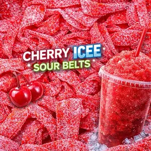 Wild Cherry Slush Swedish Sour Candy Belts 4oz - RAFFA - Thick Chewy Sour Sugar Coated Exotic Gummies for Candy Addicts - Sweet, Snack