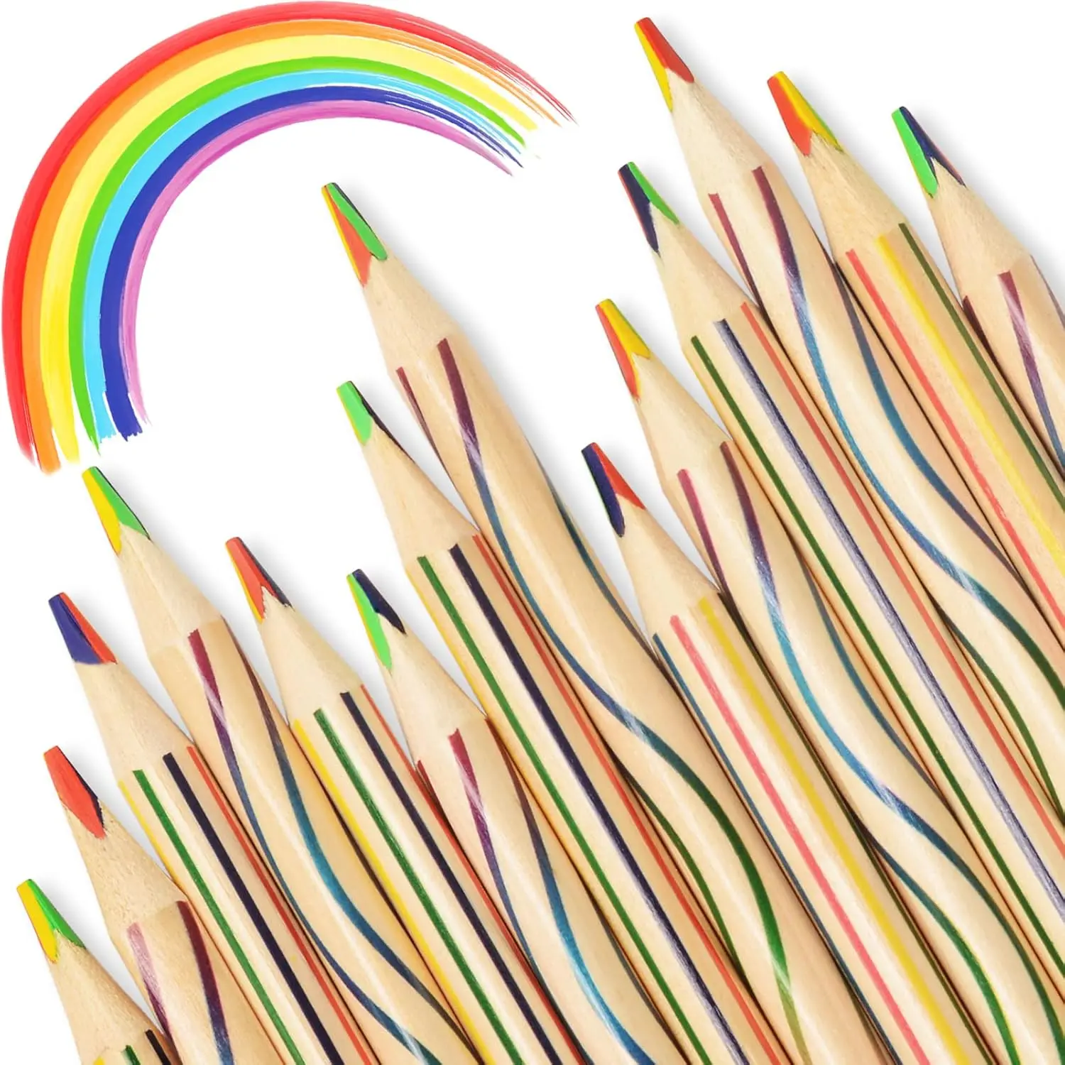 30-Pencil Wooden Rainbow 4-Colors-in-1 Colored Pencil Set, Unisex Kids’ Back-to-School Supplies, Easter/Valentines Day Party Favors, Creativity-Encouraging Classroom Goodies Bag Fillers