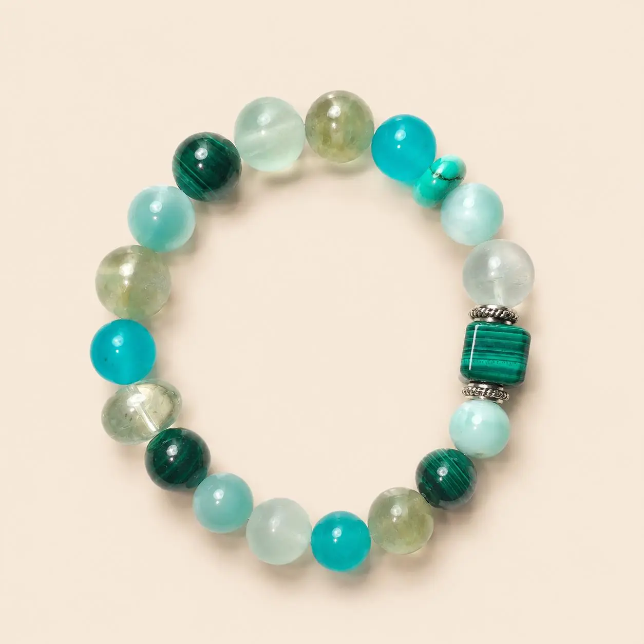DIY025-Forest Stream Malachite, Amazonite, Emerald & Larimar Bracelet
