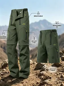 Men's Outdoor Detachable Stretch Sun Protection Pants, Quick-Dry Spring Summer Fall, Loose Hiking Pants, Zipper Design, Short and Long