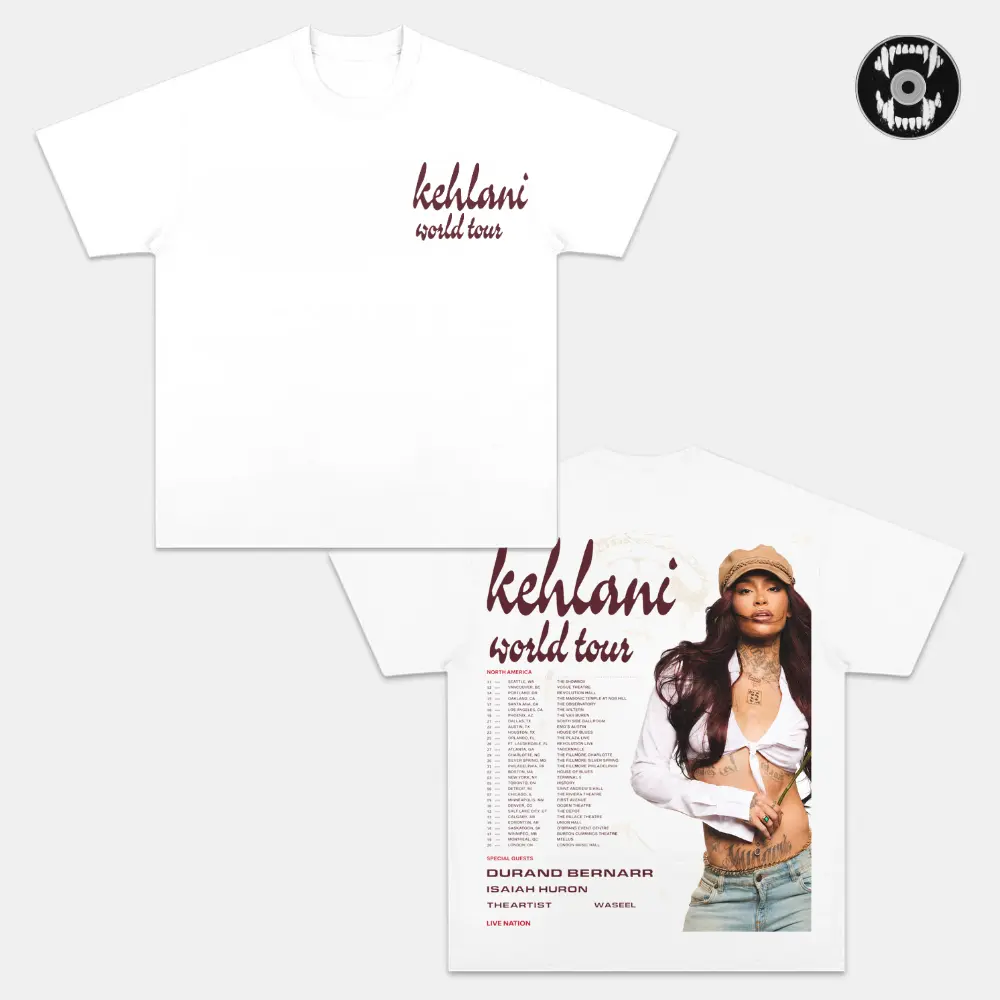 Kehlani World Tour 2026 T-Shirt, Kehlani Concert Tour Dates Tee, Double Sided R&B Music Shirt, North America Tour Graphic Tee, Heavyweight Cotton Oversized Streetwear, Durand Bernarr Isaiah Falls Tour Merch, Live Nation Tour Apparel