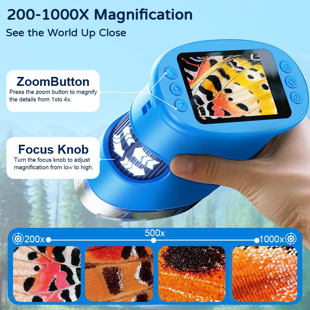 【2026 Upgrade】 1000X Handheld Microscope for Kids with 4K 2.0" Screen, Photo & Video Camera, Rechargeable and Portable, a Fun STEM Gift & Birthday Present for Ages 3+
