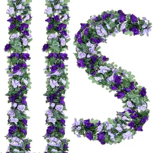 5Pcs 41FT Artificial Purple Flower Garland, Faux Silk Purple Rose Flower, Lavender Flower Hanging Flower Garland Vines, Fake Silk Flower for Backdrop Decoration Tea Party Wedding Birthday