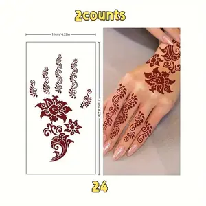 Women's Hand Tattoo Stickers, Waterproof Temporary Tattoos, Hand Drawn Back Finger Body Art, Makeup Fake Tattoos, 2 Pieces