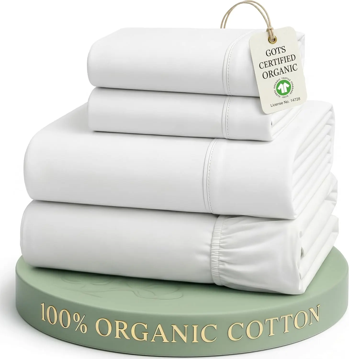 LANE LINEN Queen Sheets 100% Organic Cotton 4pc Percale Cooling - White | Queen Sheet Set, GOTS Certified Organic Cotton Percale - Crisp, Cool & Breathable, For Hot Sleepers, All-Season Comfort