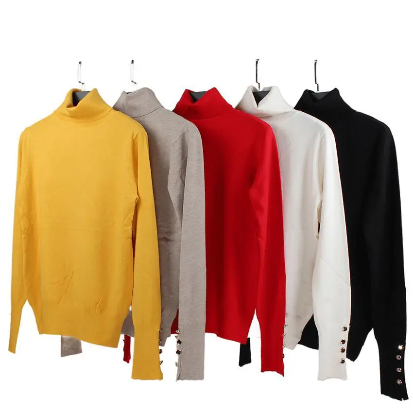 Cream Long Sleeve Gold Button  Turtleneck