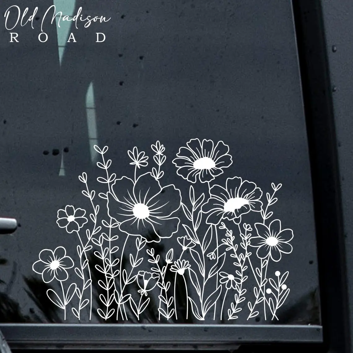 Wildflowers Decal - Wildflower Decal - Flower Border Car Decal - Floral Window Decal - Kitchen Window Decal - Mirror Decal - Flower Decal