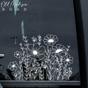 Wildflowers Decal - Wildflower Decal - Flower Border Car Decal - Floral Window Decal - Kitchen Window Decal - Mirror Decal - Flower Decal