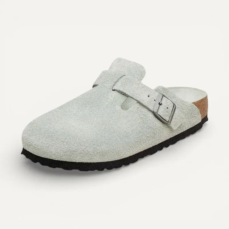 Birkenstock Boston Soft Footbed Sage Suede Leather Narrow