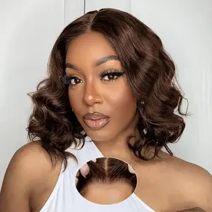 Nerkre Chocolate Brown Body Wave Bob Wig Human Hair 5X5 HD Lace Closure Body Wave Wigs for Women Glueless Pre Plucked Pre Bleached Human Hair Wig short bob wig human hair