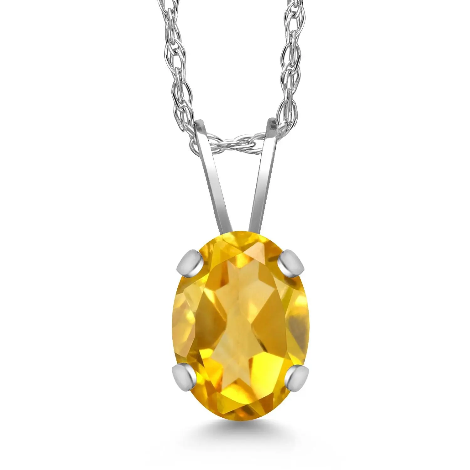 0.75 Ct Oval Yellow Citrine 14K White Gold Pendant with Chain