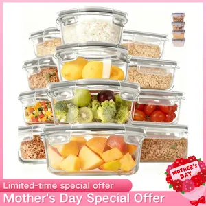 12 Piece 18 Piece Options Glass Food Storage Containers Detachable Lock Integrated Lock Silicone Sealed Leakproof Premium Borosilicate Heat Resistant Easy Clean Durable Storage